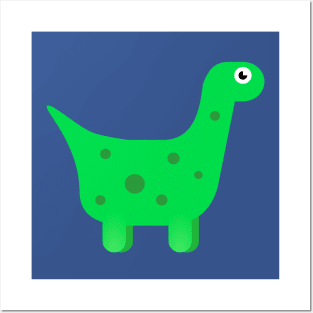 Adorable Green Dino Cartoon Posters and Art